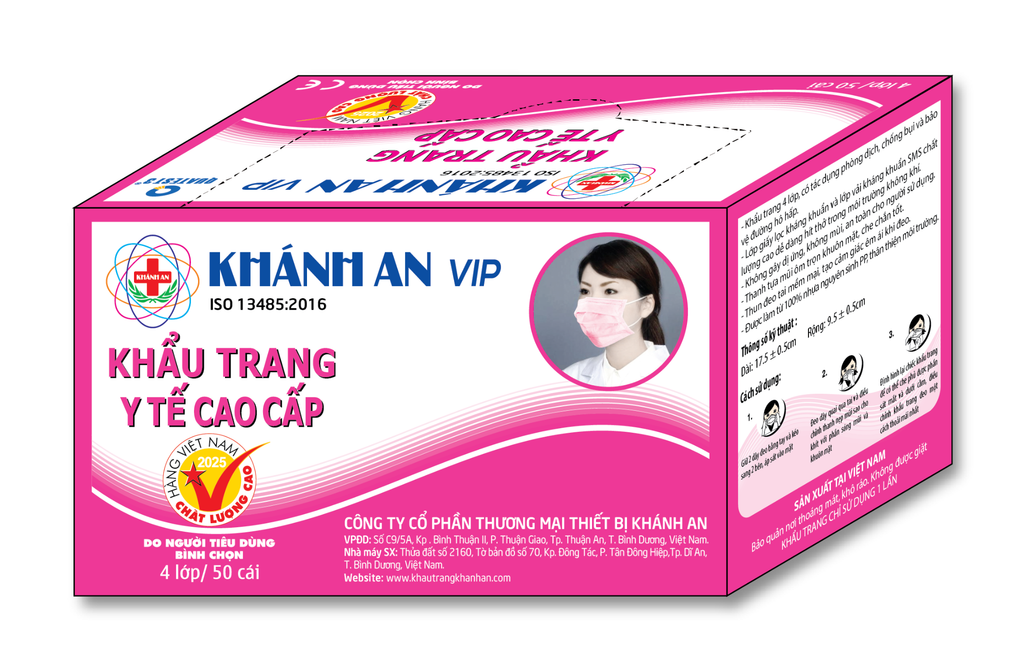 Khẩu trang y tế 4 lớp Khánh An vip hồng