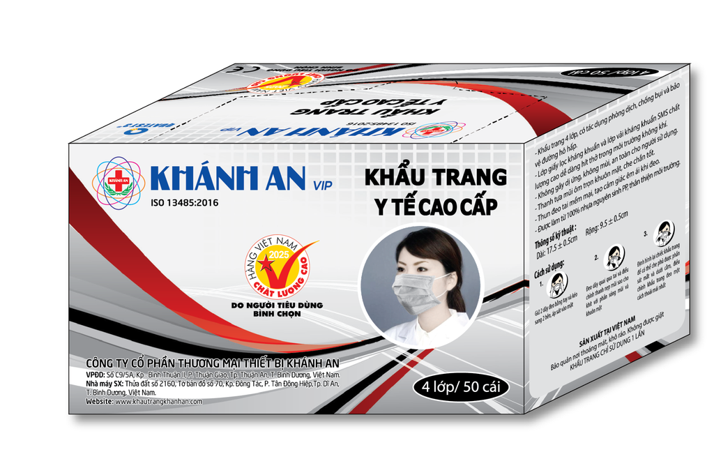 Khẩu trang y tế 4 lớp Khánh An vip xám