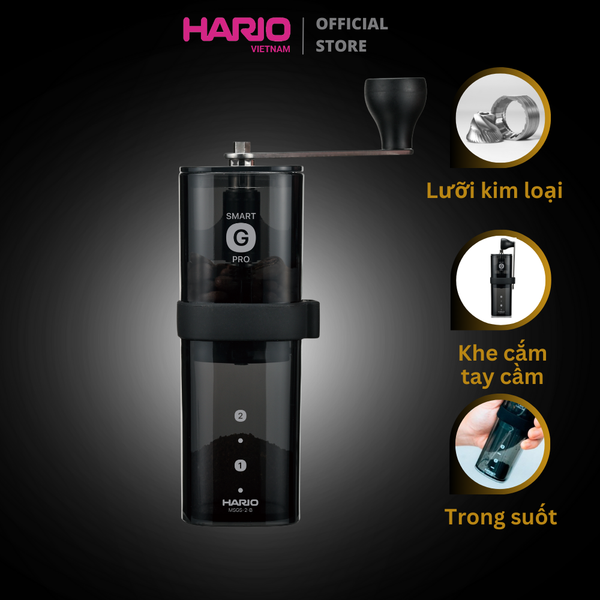  Cối xay cà phê cầm tay Hario coffee mill smart G PRO lưỡi thép, tay cầm có thể tháo rời MSGS-2-B (đen) 