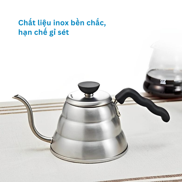 Ấm cổ ngỗng pha cà phê Hario V60 drip kettle Buono VKBR-100-HSV 600ml (Bạc)