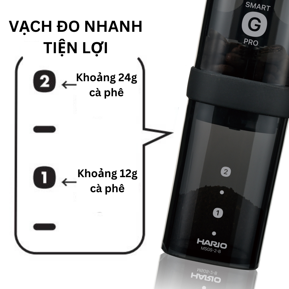  Cối xay cà phê cầm tay Hario coffee mill smart G PRO lưỡi thép, tay cầm có thể tháo rời MSGS-2-B (đen) 