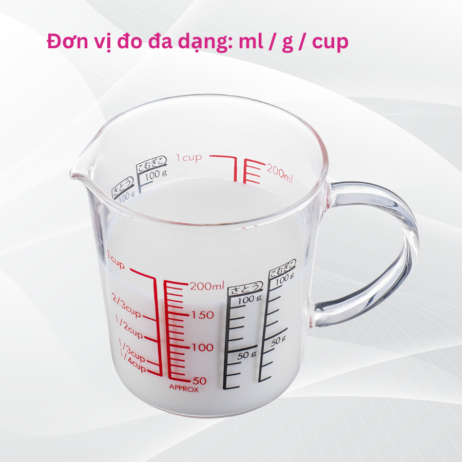  Ca đong chia vạch thủy tinh chịu nhiệt HARIO 200ml (có quai cầm, dùng được lò vi sóng) làm bếp, pha chế - Measure Cup Wide CMJW-200 