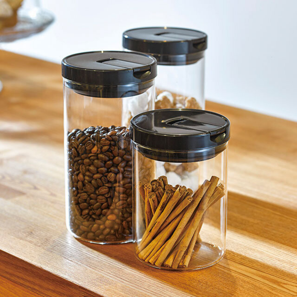  Hũ đựng cà phê bằng thủy tinh có khóa gạt khí Hario coffee canister MCNR-200-B (đựng cà phê hạt / xay, thực phẩm khô) 
