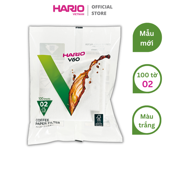 Giấy lọc cà phê Hario V60 paper filter VCF-02-100W 100 tờ, size 02, màu trắng, pha 2-4 cups