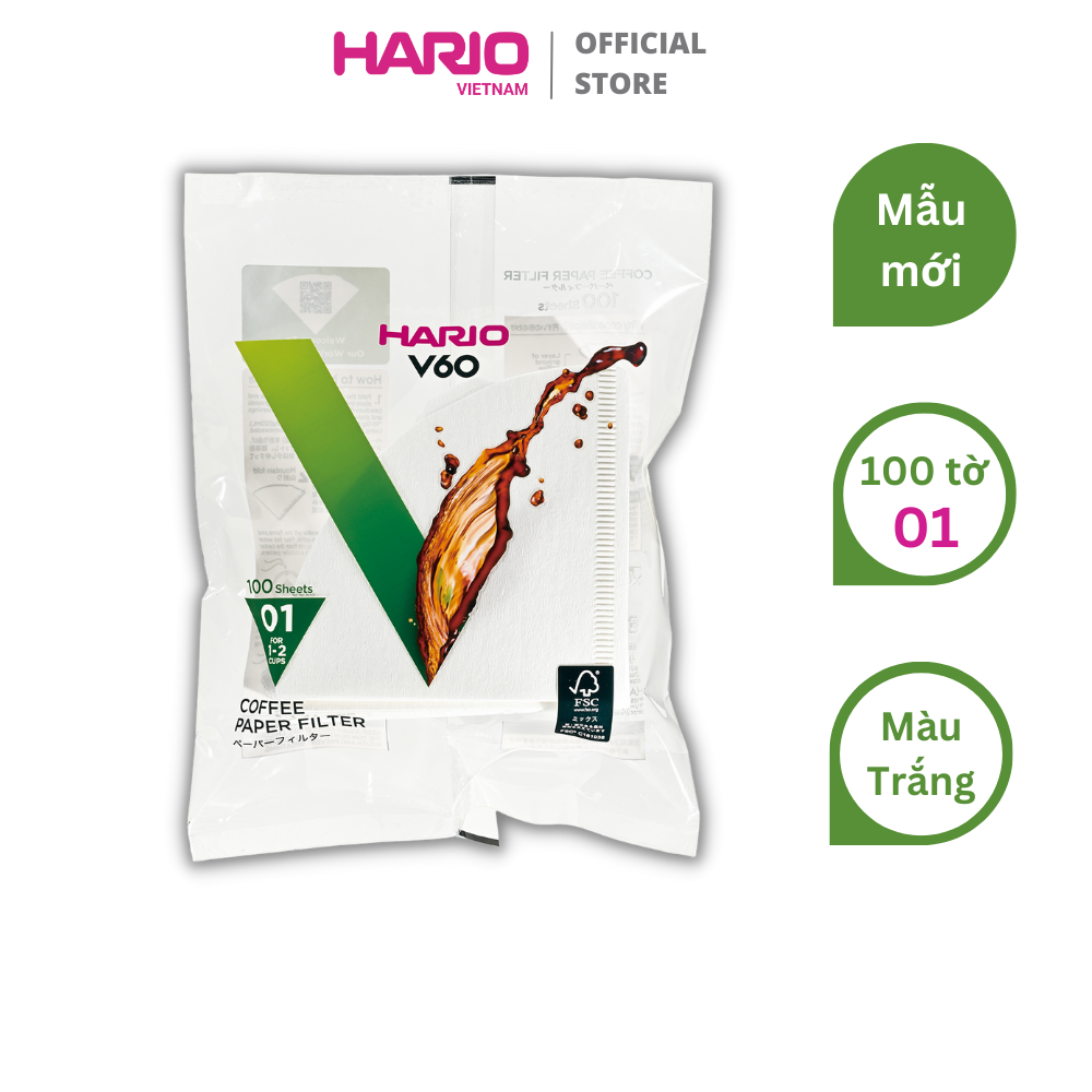  Giấy lọc V60 pha cà phê Hario V60 Coffee Paper Filter 100 tờ size 01 VCF-01-100W (màu Trắng) 