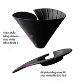  Phễu pha cà phê du lịch Hario V60 Zebrang flat dripper ZB-VDFP-02B bằng silicone, size 02 (có thể tháo rời và cuộn tròn) 