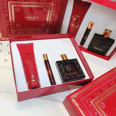 Bộ Quà Tặng Nước Hoa Eros Flame Versace 100ml, Mini Eros Flame Versace 10ml, Shower Gel 150ml