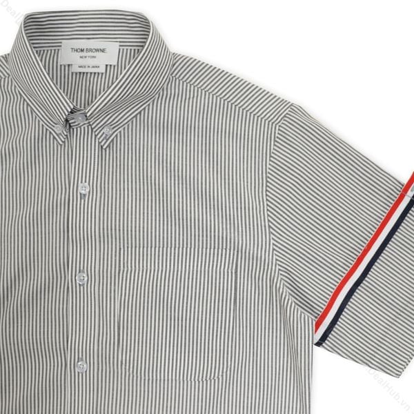  Thom Browne Short Sleeve Oxford With Stripe Grey THOM009 