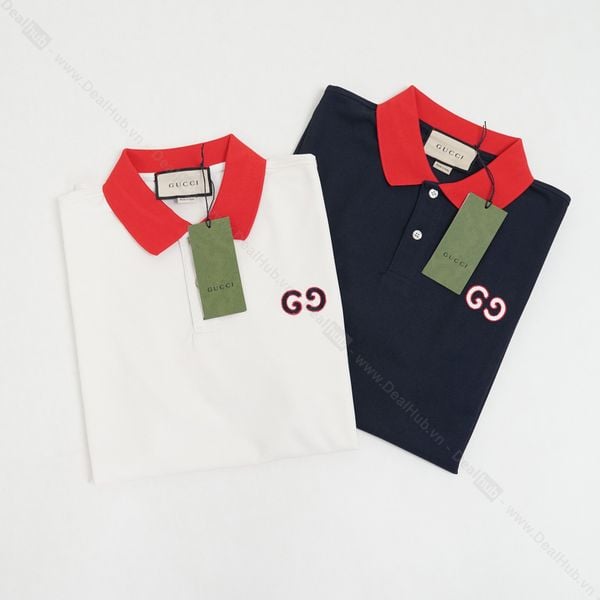  Polo Gucci GG Logo Embroidered Red Collar - Beige - Cổ Đỏ - GC062 