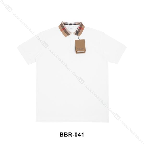  Burberry Check Camel Collar Polo White BBR041 