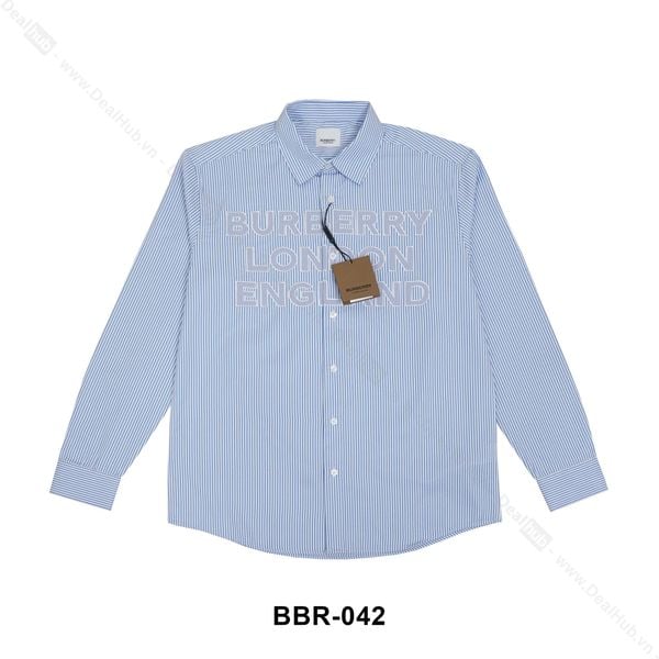  Burberry Logo Blue Striped Long Sleeve Shirt Tay Dài BBR042 