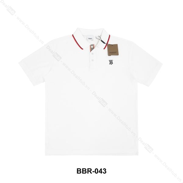  Burberry Icon TB Stripe Polo - White - Thêu Ngực TB BBR043 