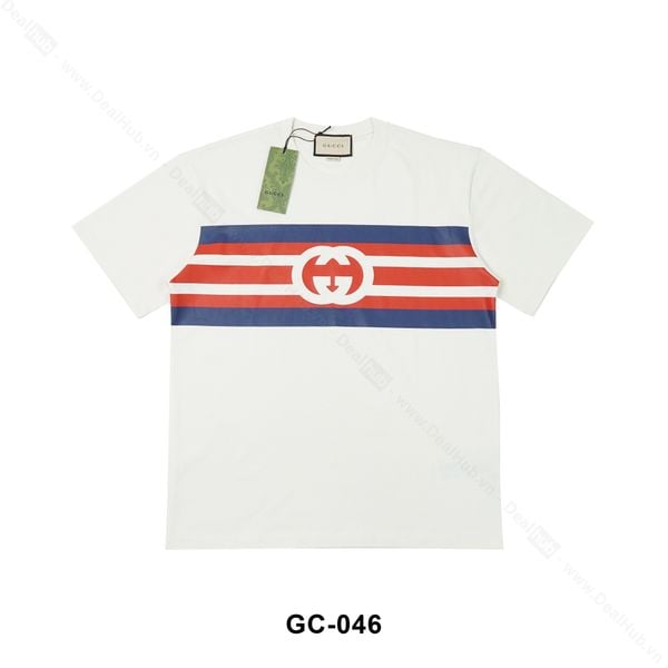  Gucci Interlocking G stripe print T-shirt Beige GC046 