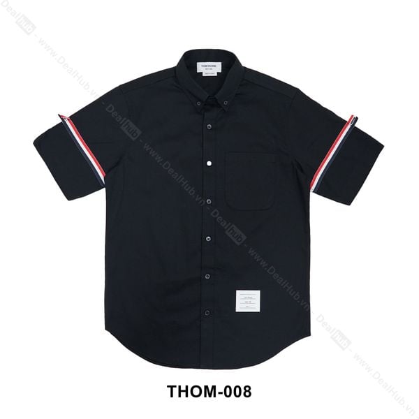  Thom Browne Short Sleeve Oxford With Stripe Black THOM008 