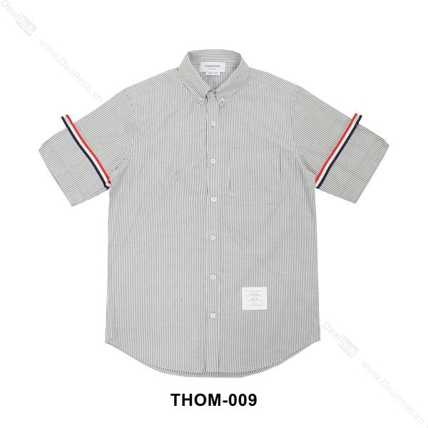  Thom Browne Short Sleeve Oxford With Stripe Grey THOM009 