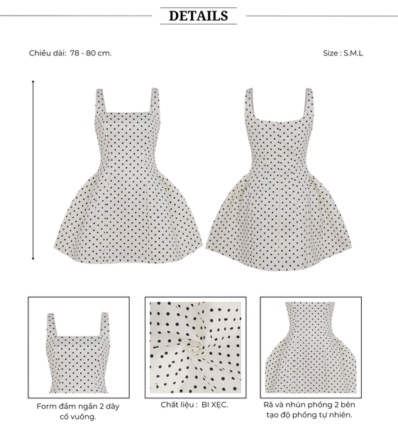 Người mẫu mặc Đầm ngắn chấm bi cổ vuông - D4190T