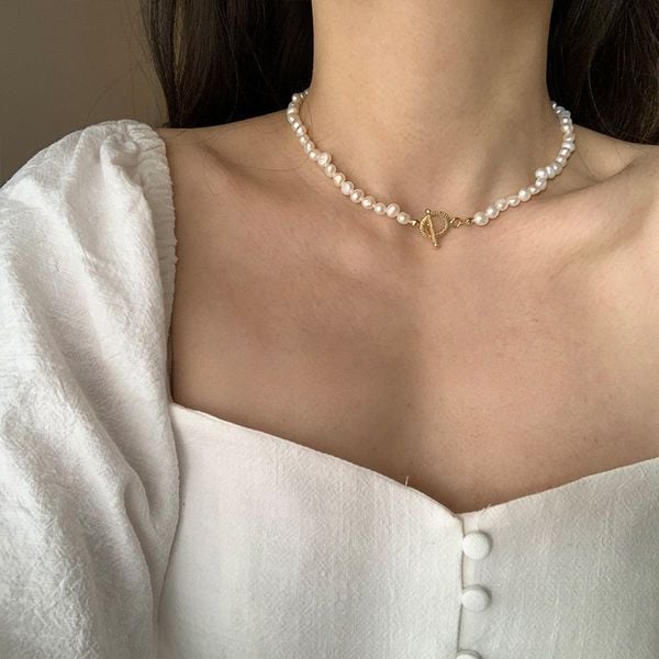  Dây chuyền nữ choker ngọc trai thô nước ngọt-N11 
