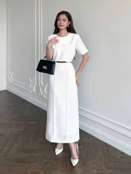  Set áo cổ tròn phối chân váy - K3161 