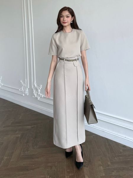  Set áo cổ tròn phối chân váy - K3161 