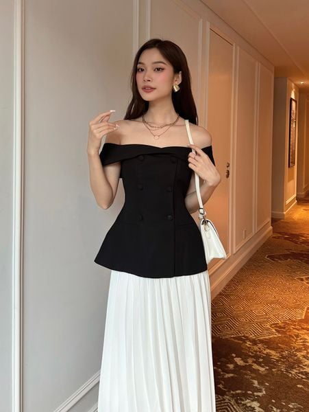  Áo trễ vai nút bọc cao cấp-A3612 