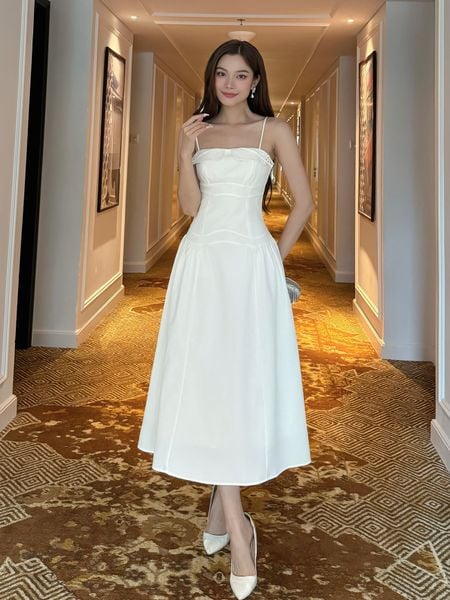  Đầm 2 dây xòe dáng dài viền kiểu ngực -D3692 