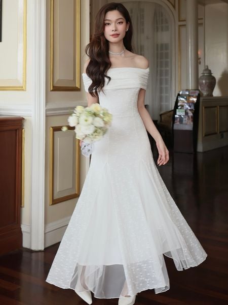 Đầm dự tiệc trễ vai form dài - D3446