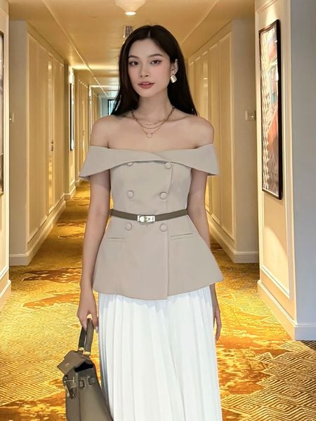  Áo trễ vai nút bọc cao cấp-A3612 