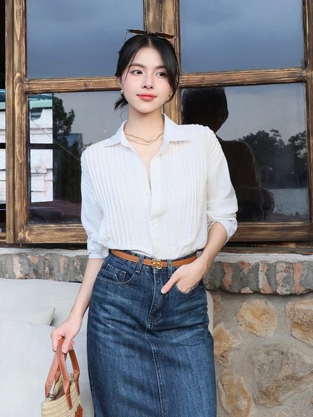 Mặt trước của Áo sơ mi tay dài xếp ly - A3576