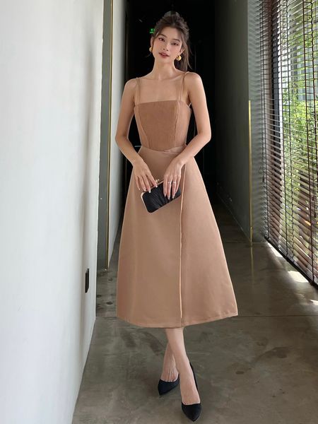  Đầm 2 dây phối xếp li ngực - D2334 