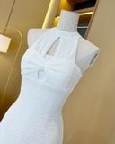  Đầm body thun dệt kim cổ yếm nhún ngực -D3390 