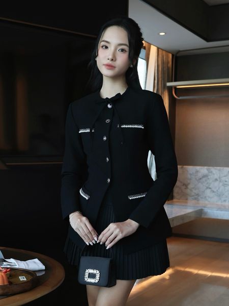  Áo kiểu dự tiệc phom dài peplum tôn dáng phối túi kết đá sang trọng chất cotton xược xịn-A4195B 