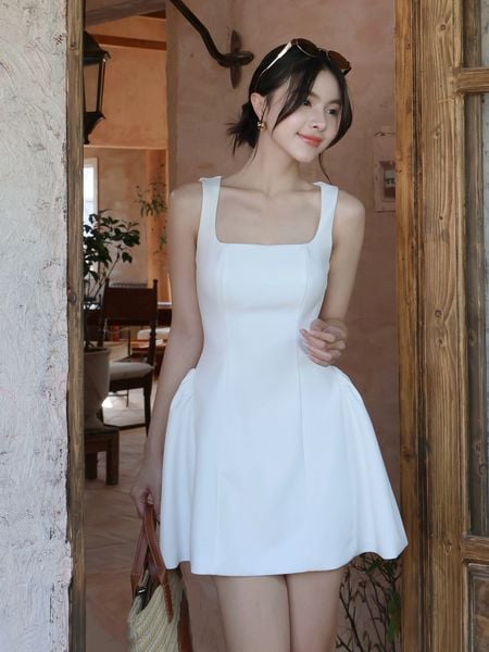  Đầm ngắn xòe cổ vuông chất thun cotton-D4280A 