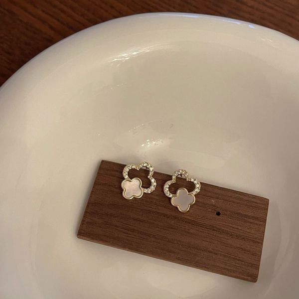  Bông tai nữ đính đá hình cỏ 4 lá-E16 