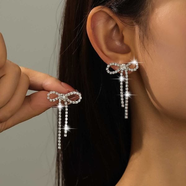  Bông tai nữ hình nơ đính đá-E13 