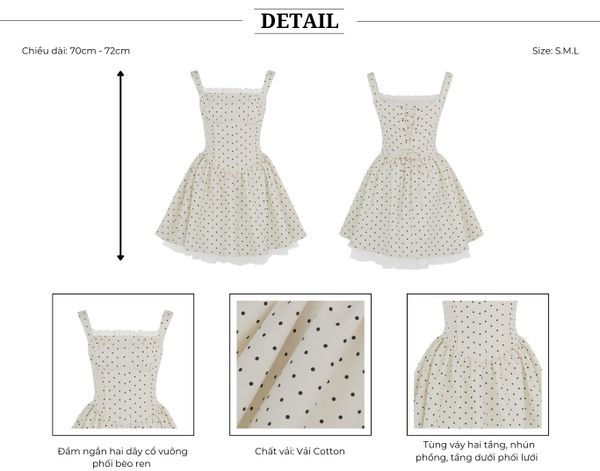 Trực diện Đầm ngắn 2 dây chấm bi D4335B