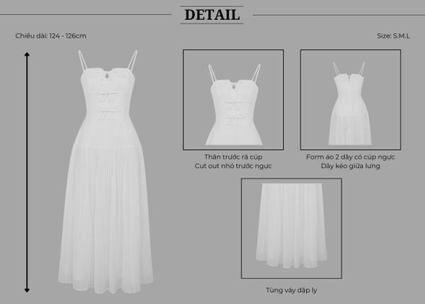 Mẫu tạo dáng với Đầm tiệc dài 2 dây trắng đính nơ D4252A