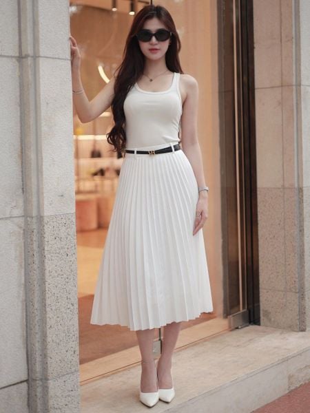 Chân váy xòe tiệc dài cotton phối tank top trắng - V3920H
