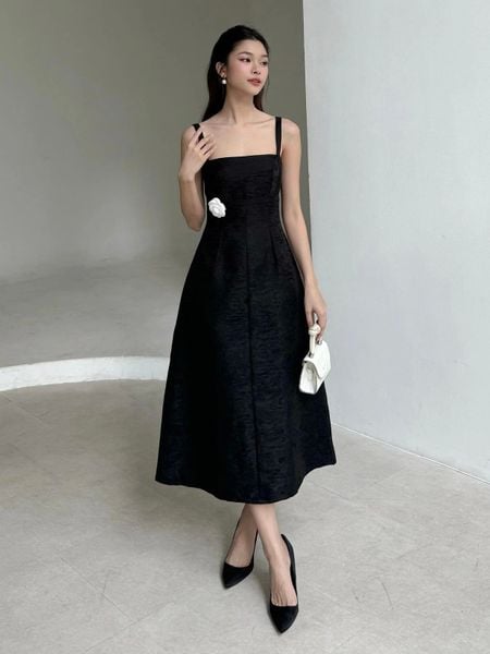  Đầm 2 dây vải vân đá dáng dài -D3125 