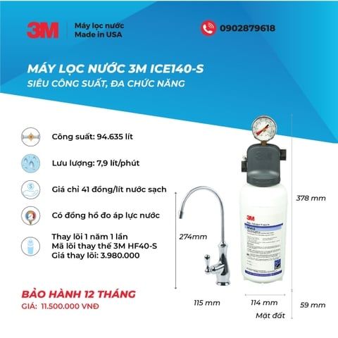 Máy Lọc Nước 3M ICE140-S Kèm Vòi 3M