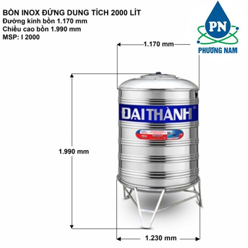 Bồn Nước Inox 2000 lít Đại Thành Đứng