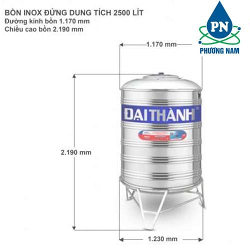 Bồn Nước Inox 2500 lít Đại Thành Đứng