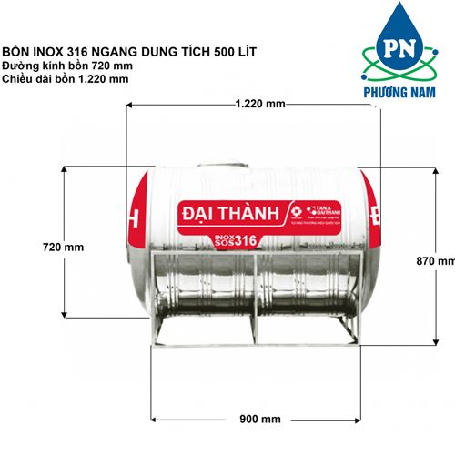 Bồn Nước Inox 500L SUS 316 Đại Thành Ngang