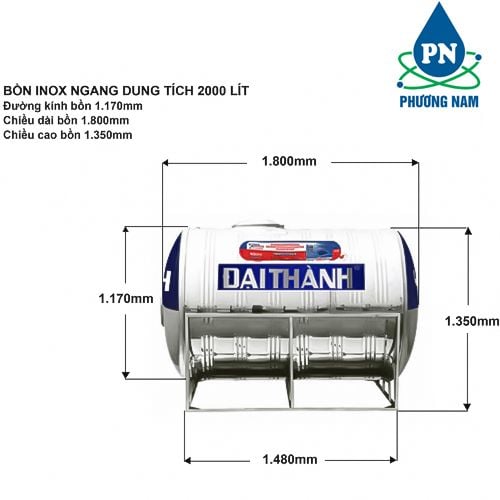 Bồn Nước Inox 2000 lít Đại Thành Ngang