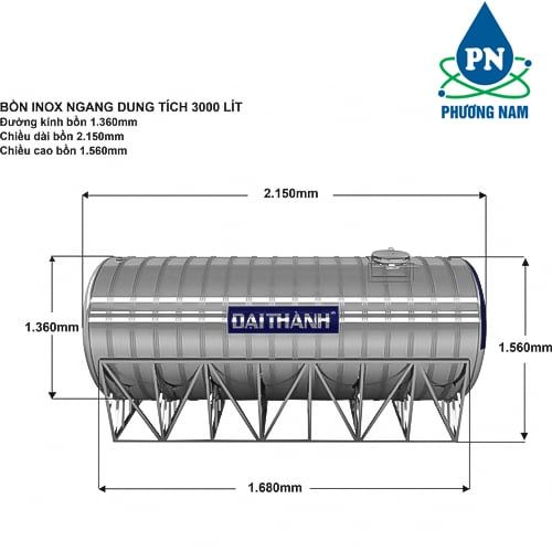 Bồn Nước Inox 3000 lít Đại Thành Ngang
