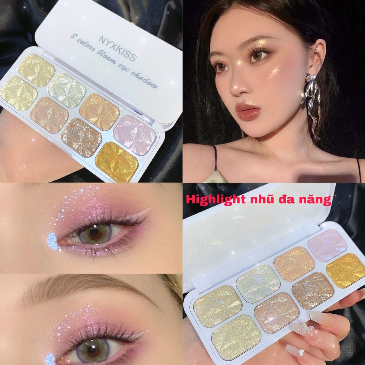  Nyxkiss hộp phấn highlight 8 màu siêu nhũ đa chức năng 