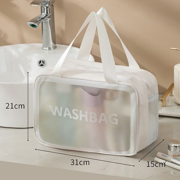  Washbag túi đựng mỹ phẩm 2 ngăn siêu rộng chất liệu pvc trong suốt chống thấm nước (21cm x 31cm x 15cm) 