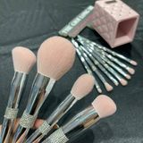  SS23 bộ cọ trang điểm cá nhân 11 cây lon da vuông hồng pastel đính đá lấp lánh 