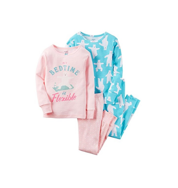  Carter's set 2 bộ đồ ngủ bé gái in gấu hồng và xanh 