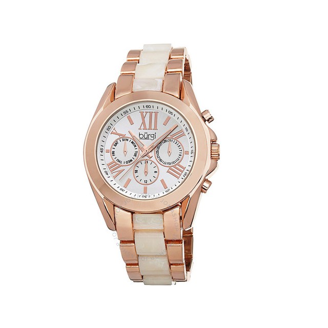  Đồng hồ nữ Multi-Function Silver-tone Dial Rose Gold-tone and Horn Resin Ladies Watch BI-BUR094RG 