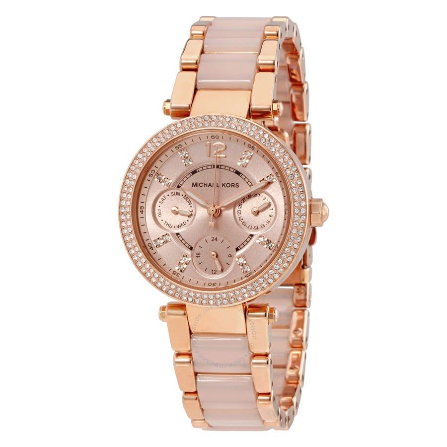 Michael Kors Womens Ritz Crystal Date Chronograph Bracelet Strap Watch Rose  Gold MK6357 at John Lewis  Partners